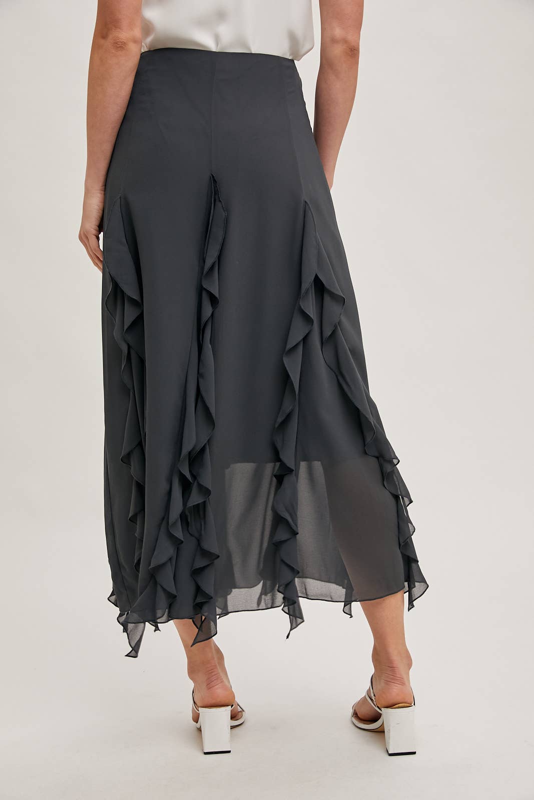 CHIFFON RUFFLED MAXI SKIRT WITH LINING Bluivy