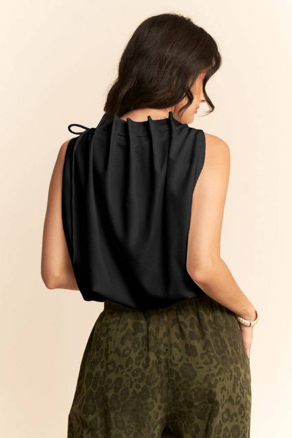 SOLID SLEEVELESS COWL NECK TIE DETAIL TOP