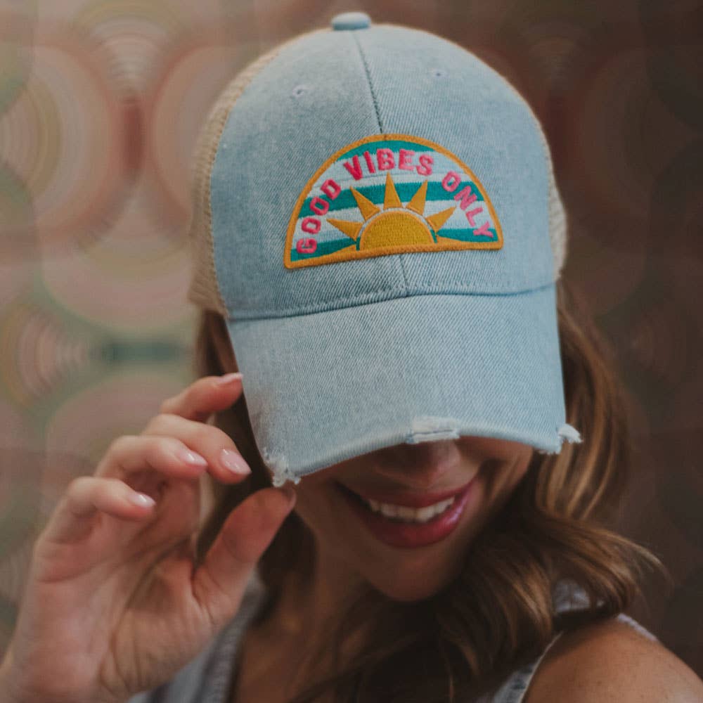 Good Vibes Only Denim Patch Hat Katydid