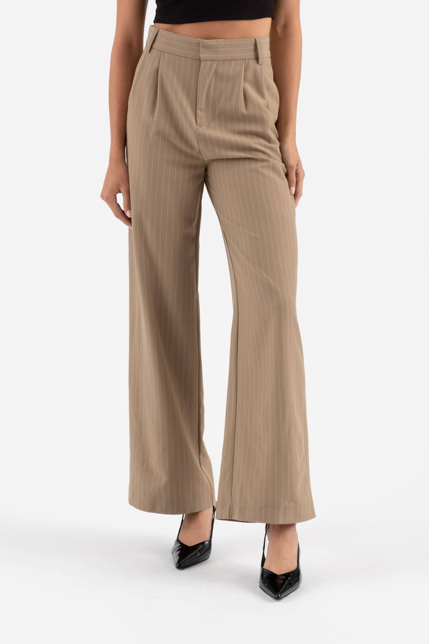 PINSTRIPE FLARE LEG PLEATED PANTS - 926 West