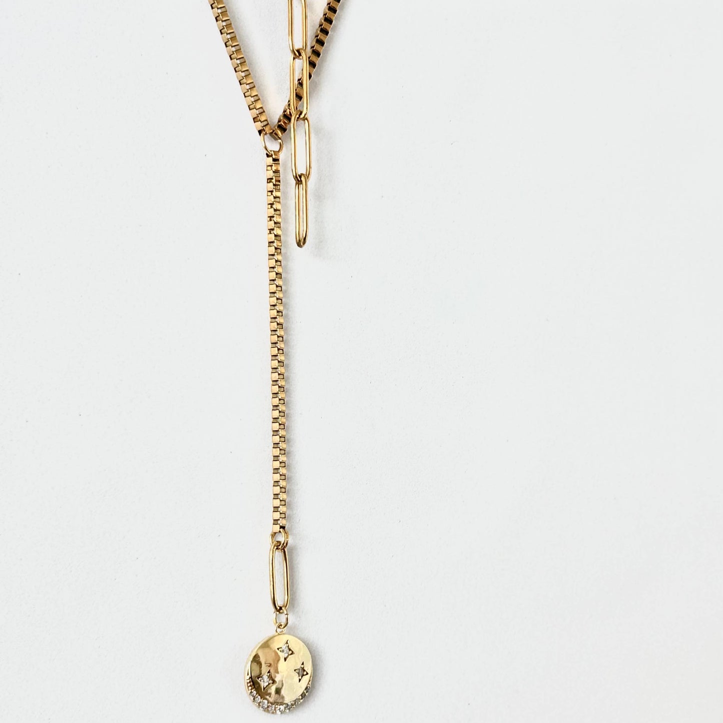 Lariat long necklace crescent moon layering jewelry
