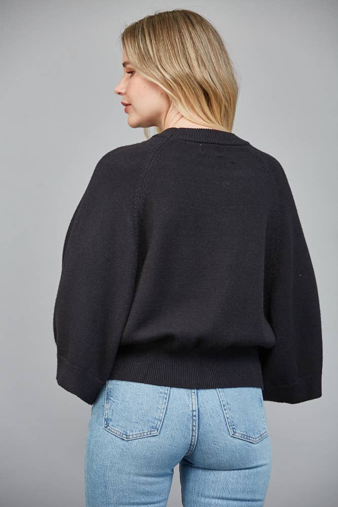 Raglan Sleeve Wide Cuff Crew Neck Sweater