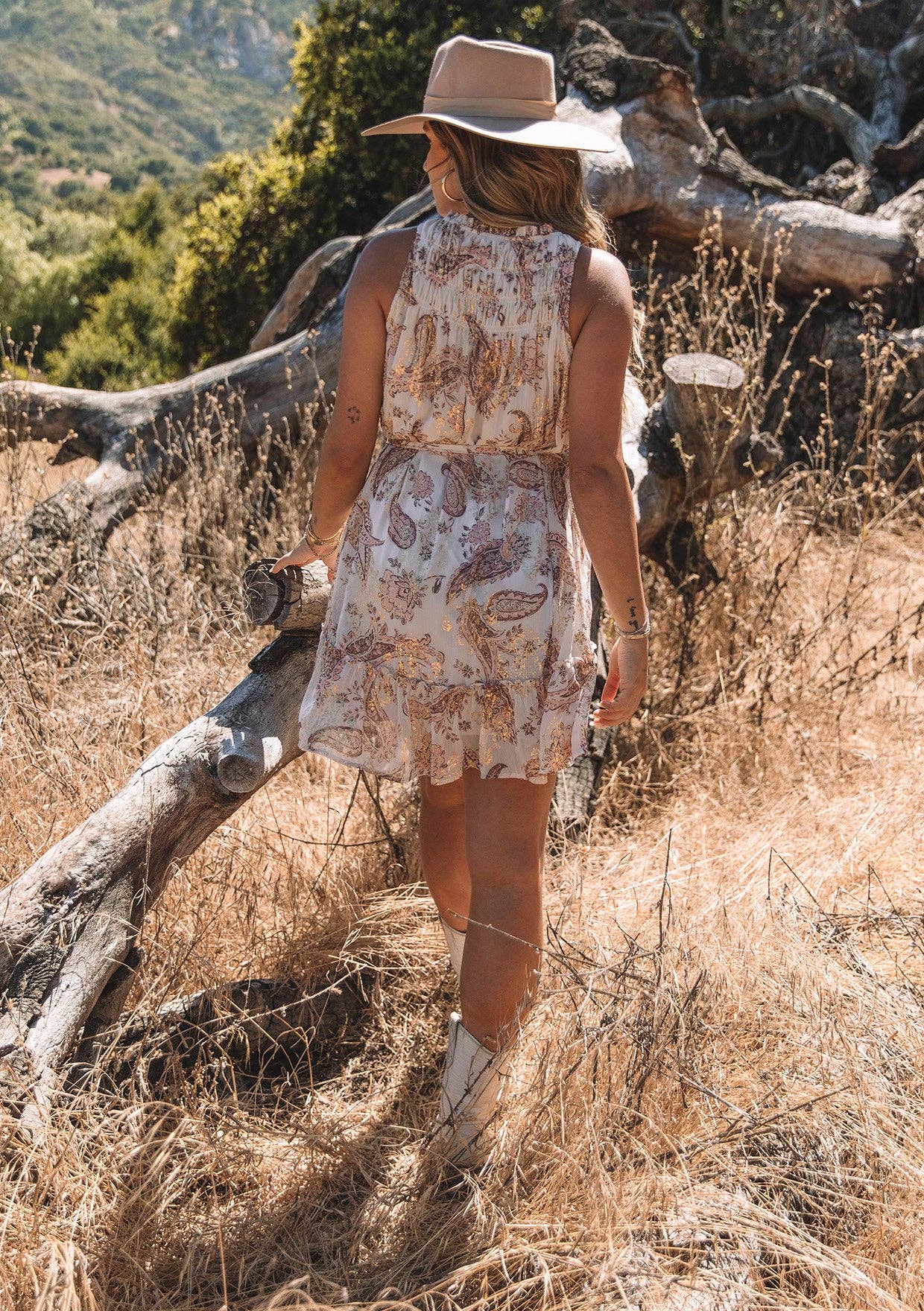 Metallic Sleeveless Smocked Belted Mini Dress 926 WEST