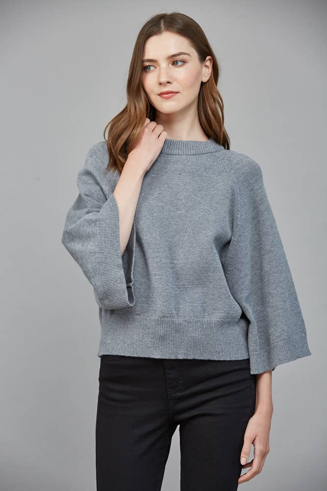 Raglan Sleeve Wide Cuff Crew Neck Sweater