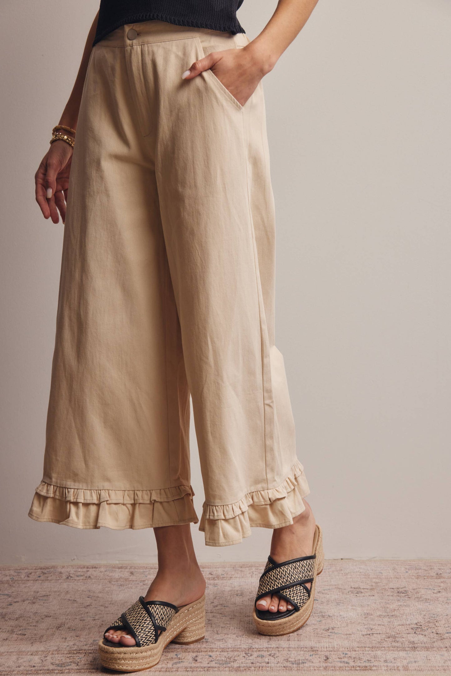 Forte - Ruffle Hem Wide-Leg Pants