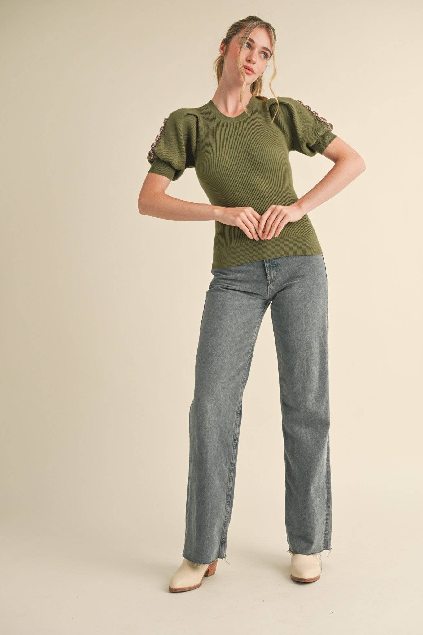 HAND-MADE CROCHET PUFF SLEEVE SWEATER MSW10567 &MERCI