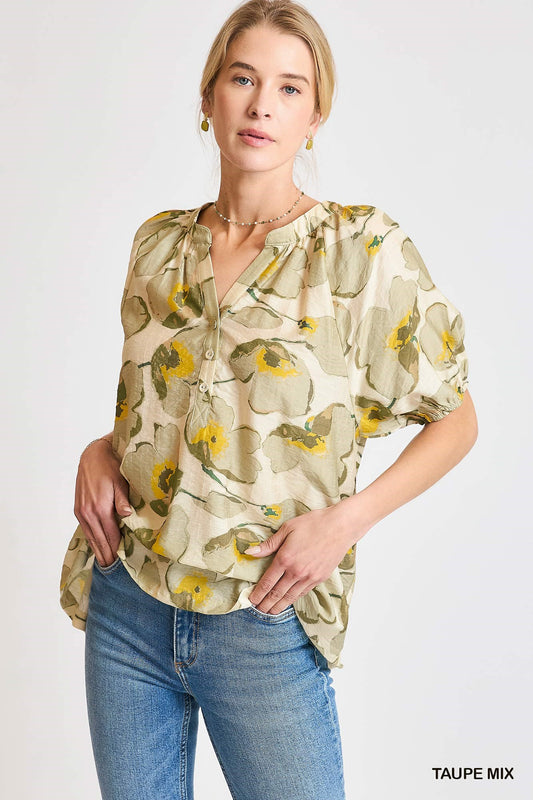 UMGEE - Floral Print Mid Button Down Top - 926 West