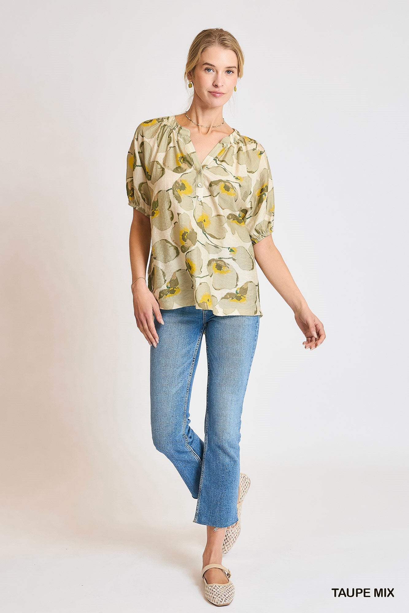 UMGEE - Floral Print Mid Button Down Top - 926 West