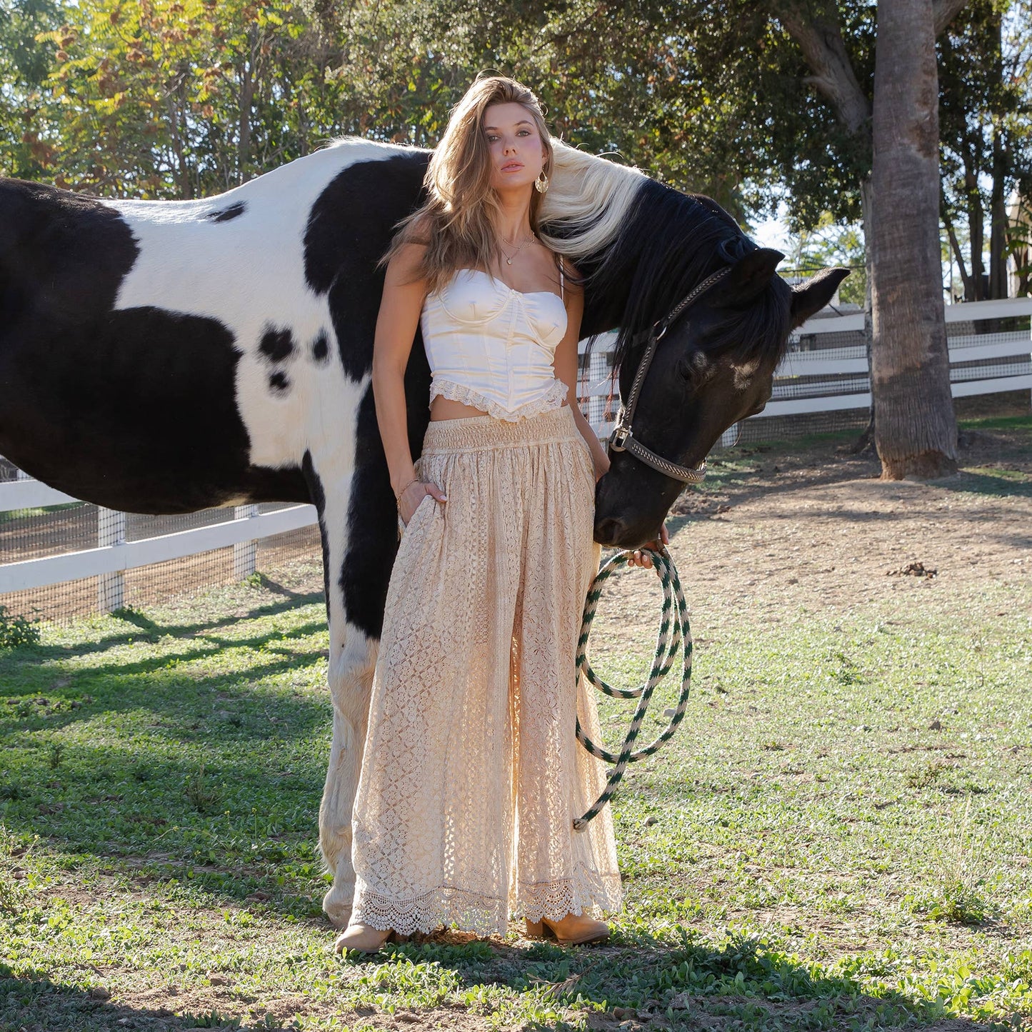 Desert Dream Flow Trousers — All-Lace Shirred Waist