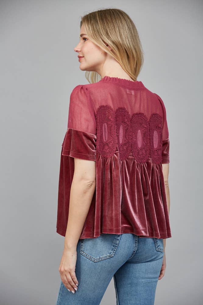 LACE DETAIL VELVET BABYDOLL TOP FATE