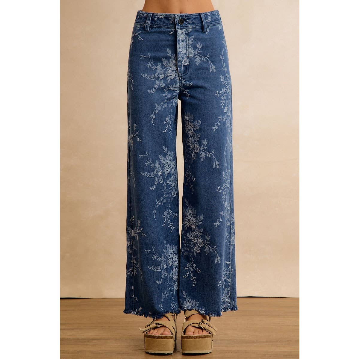 BiBi Vintage Floral Vine Wide-Leg Jeans