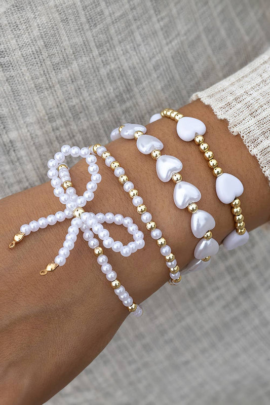 Bow Knot Heart Shape Faux Pearl Beaded Bracelet Set 926 WEST