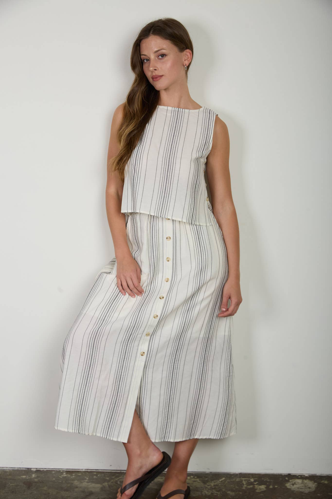 Blu Pepper - STRIPE SLEEVELESS SIDE BUTTON DETAIL TOP - 926 West