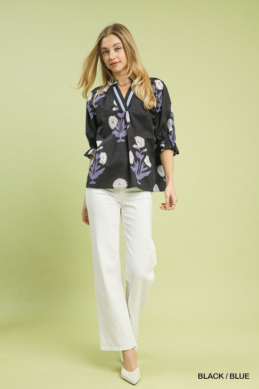UMGEE - Floral Poplin Puff Sleeve Blouse