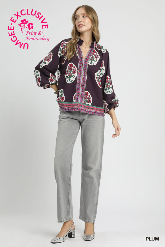 UMGEE - Boho Floral Print Tunic Top