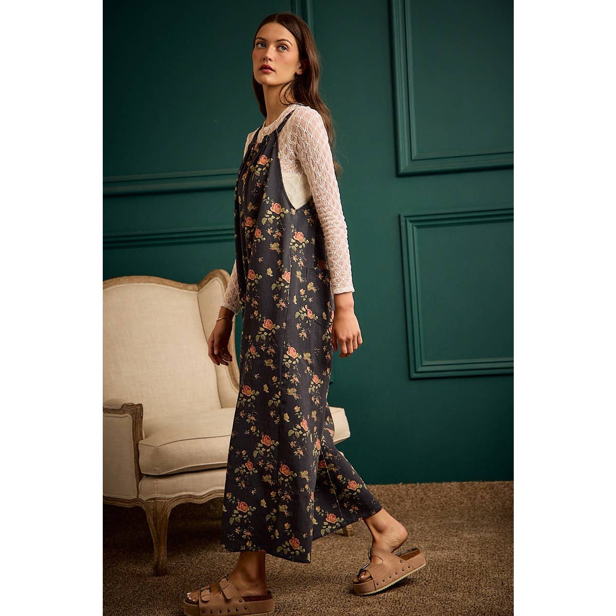 Floral Print Wide Leg Lightweight Jumpsuit