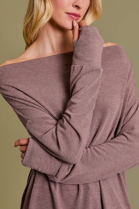 COWL NECK LONG SLEVEE OFF SHOULDER TOP GILLI