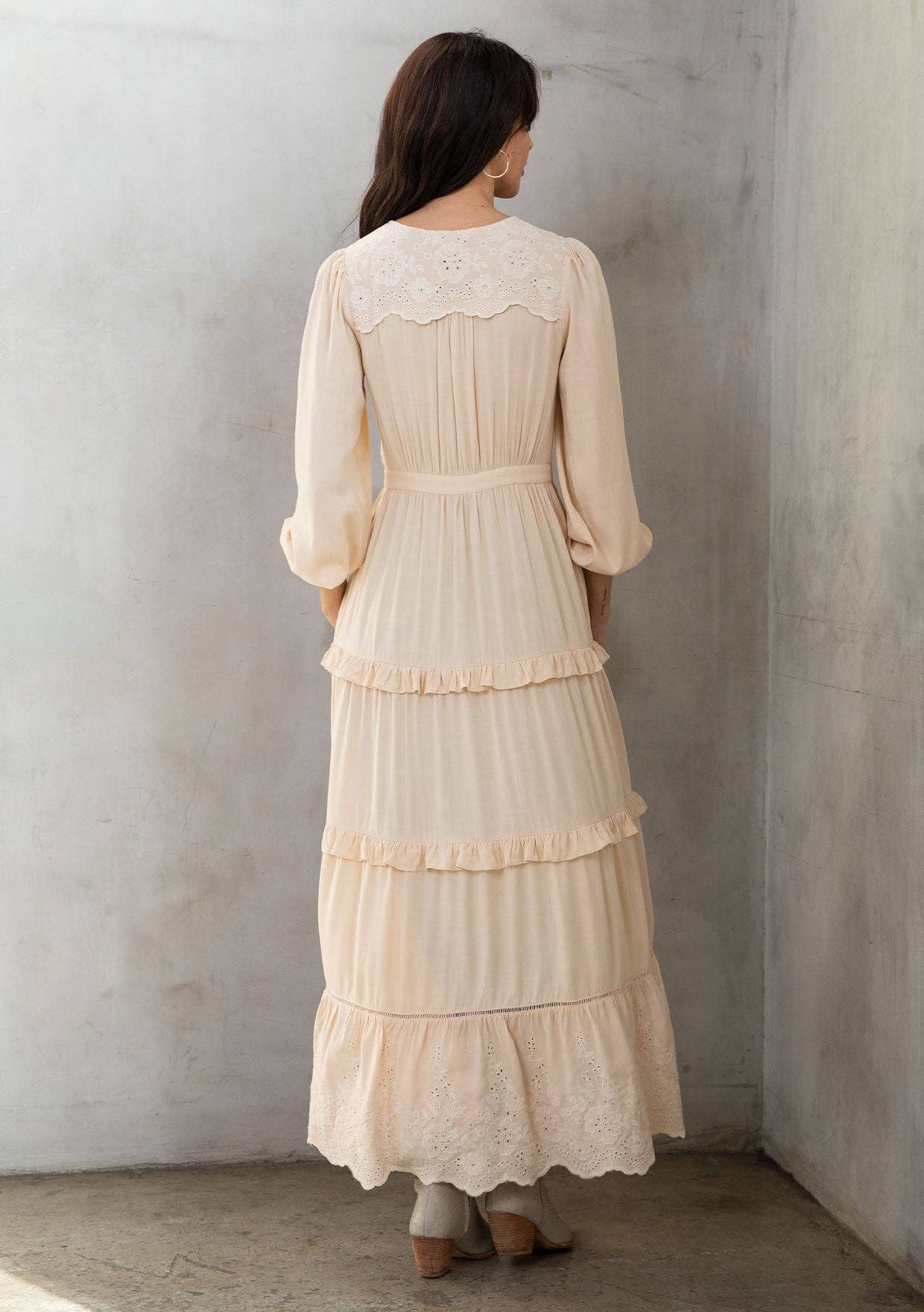 Retro Boho Embroidered Ruffled Maxi Kimono Robe 926 WEST