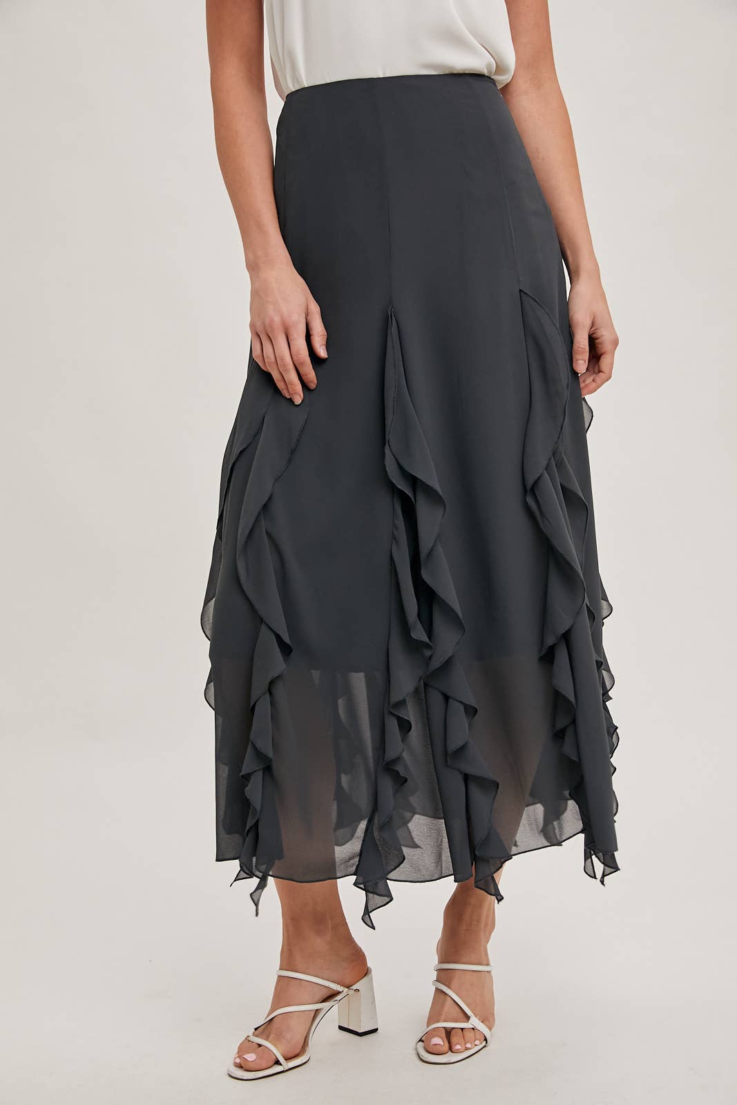 CHIFFON RUFFLED MAXI SKIRT WITH LINING Bluivy