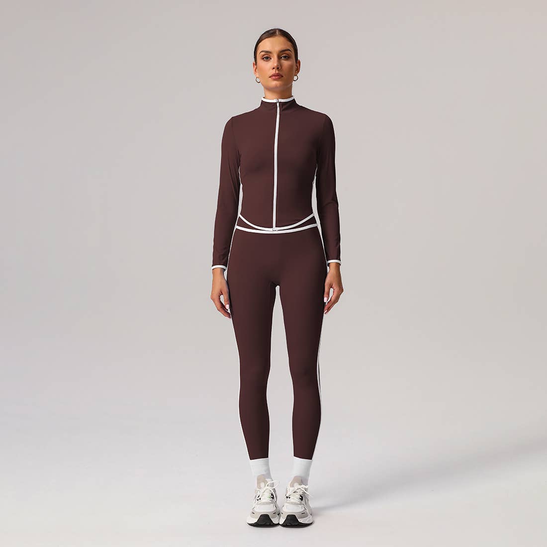 2 Pcs Set Contrast Color Slim Jacket & Yoga Sports Leggings Sodalemon