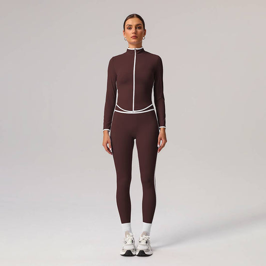 2 Pcs Set Contrast Color Slim Jacket & Yoga Sports Leggings Sodalemon