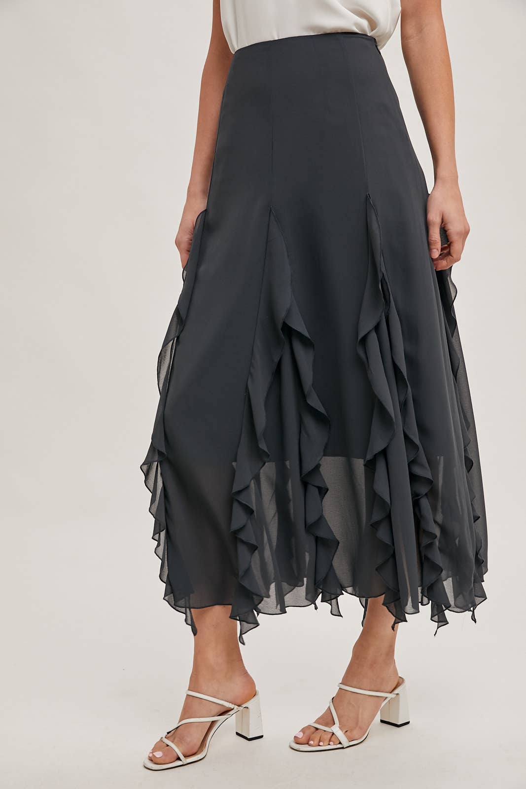 CHIFFON RUFFLED MAXI SKIRT WITH LINING Bluivy