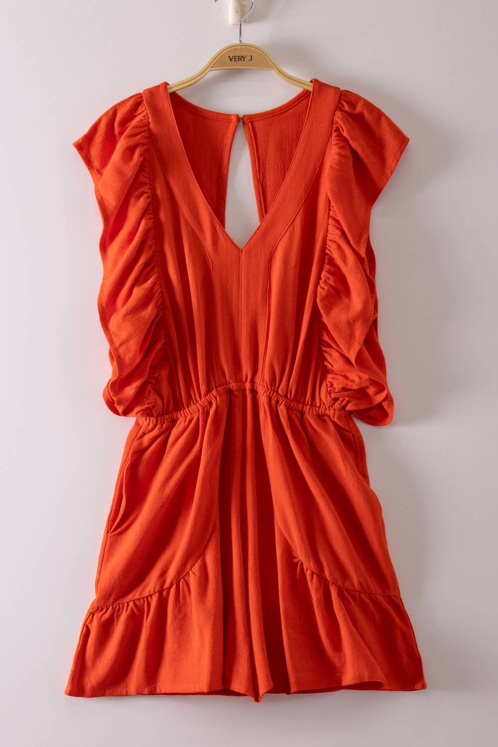 VERY J - Back Cutout Detail Ruffled Sleeve Romper - 926 West