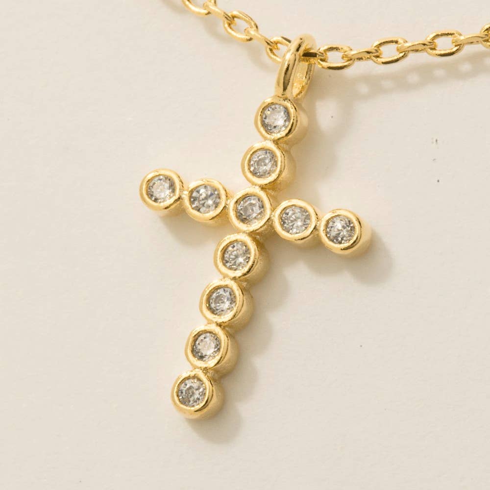Gold Dipped Cz Pave Dainty Cross Pendant Necklace Fame Accessories