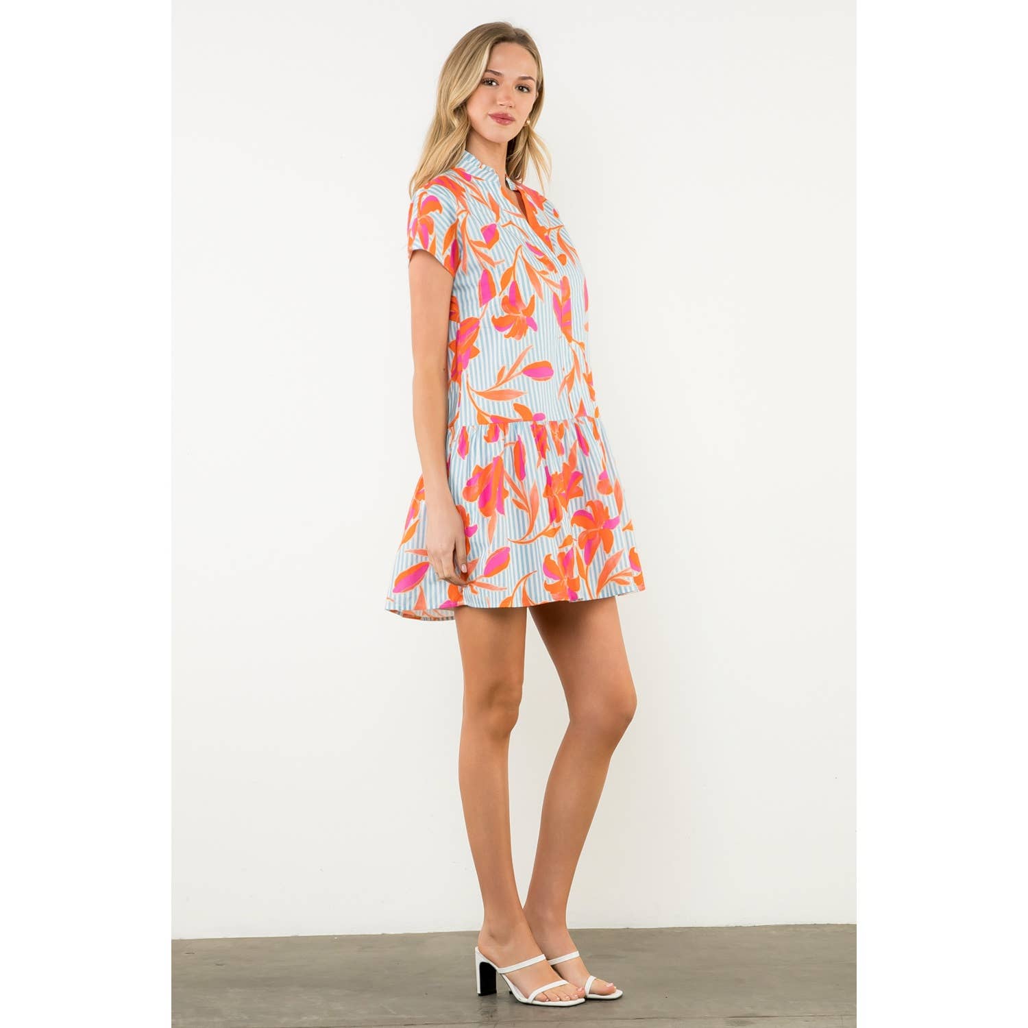 Short Sleeve Striped Floral Dress 926 WEST