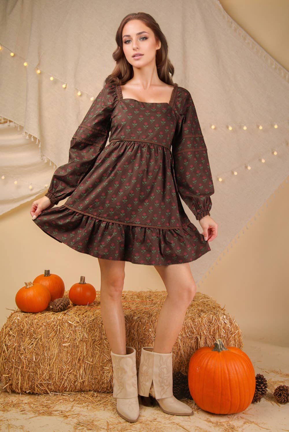 VERY J - Printed Ruffle Detail Mini Dress