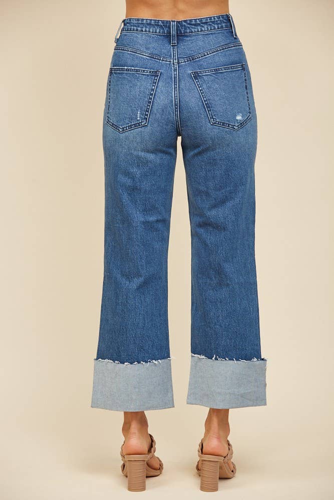 STRAIGHT LEG BOYFRIEND FIT CUFFED JEANS -DENIM 926 WEST