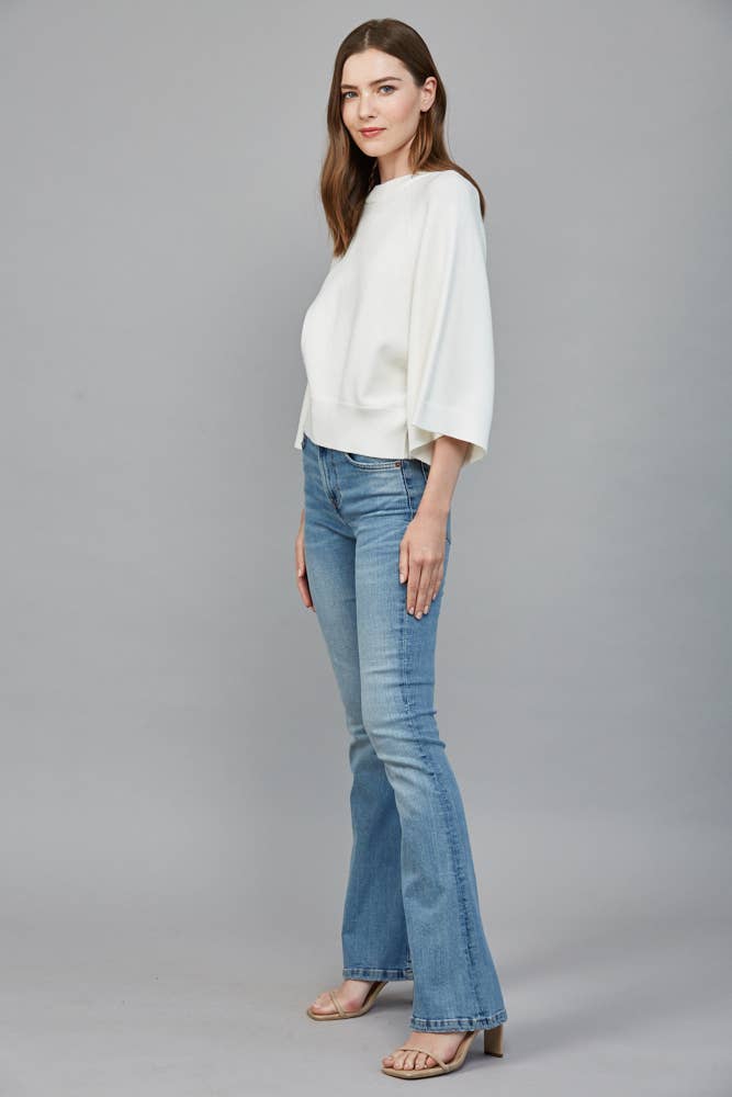 Raglan Sleeve Wide Cuff Crew Neck Sweater
