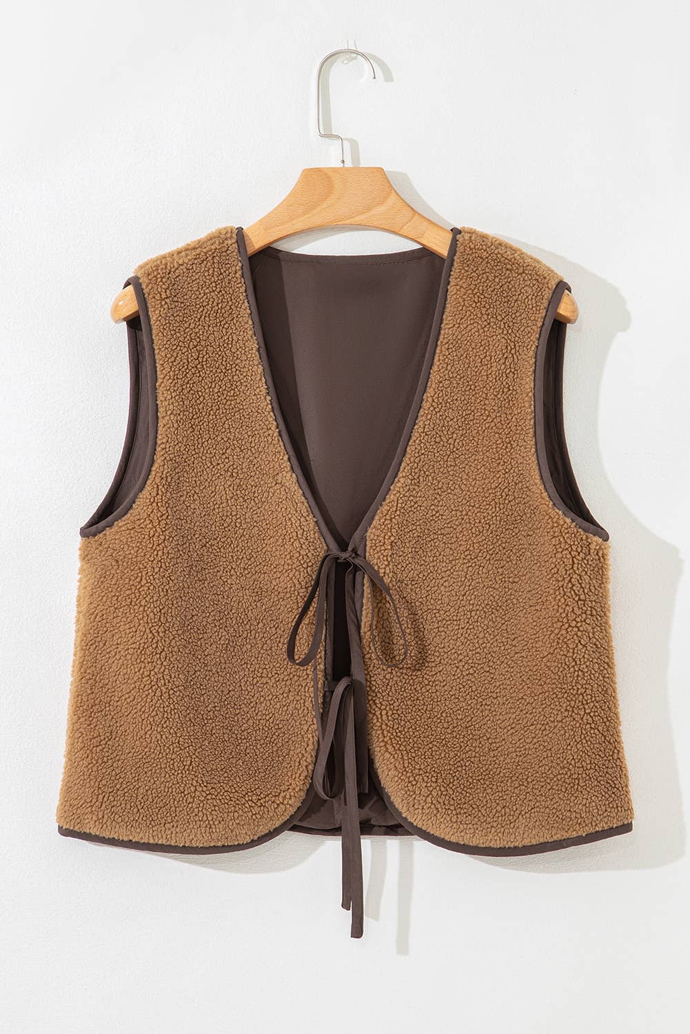 Contrast Trim Tie Front Sherpa Vest FULL TIME PURCHASE
