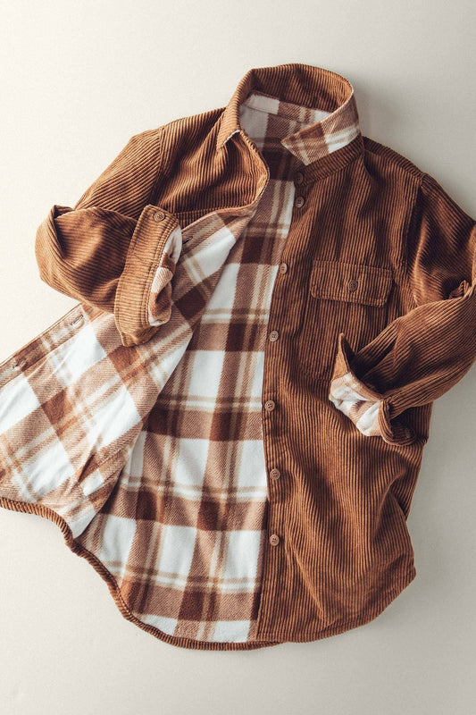 Plaid Flannel-Lined Corduroy Shacket