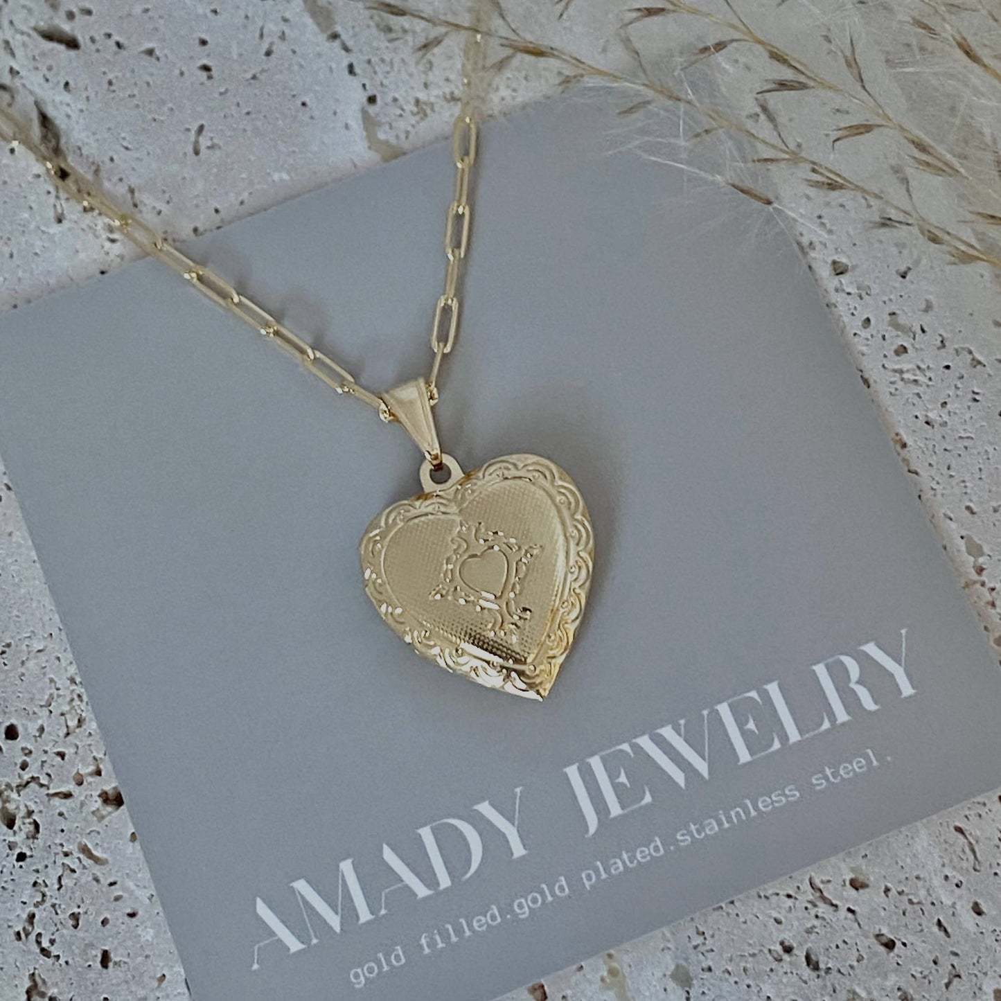 Heart Lock locket necklace engraved love gold filled photo 