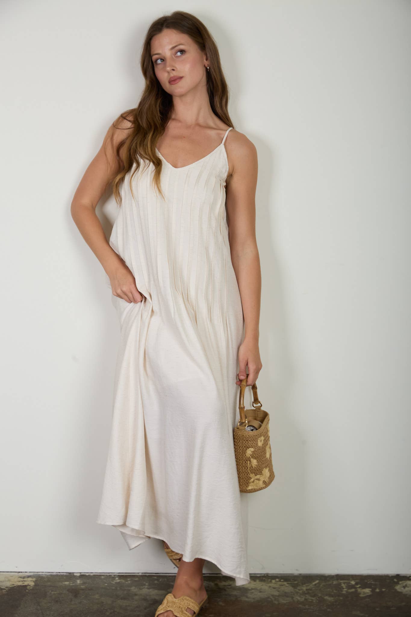 Blu Pepper - PLEATED PINTUCK DETAIL SPAGHETTI STRAP MAXI DRESS - 926 West