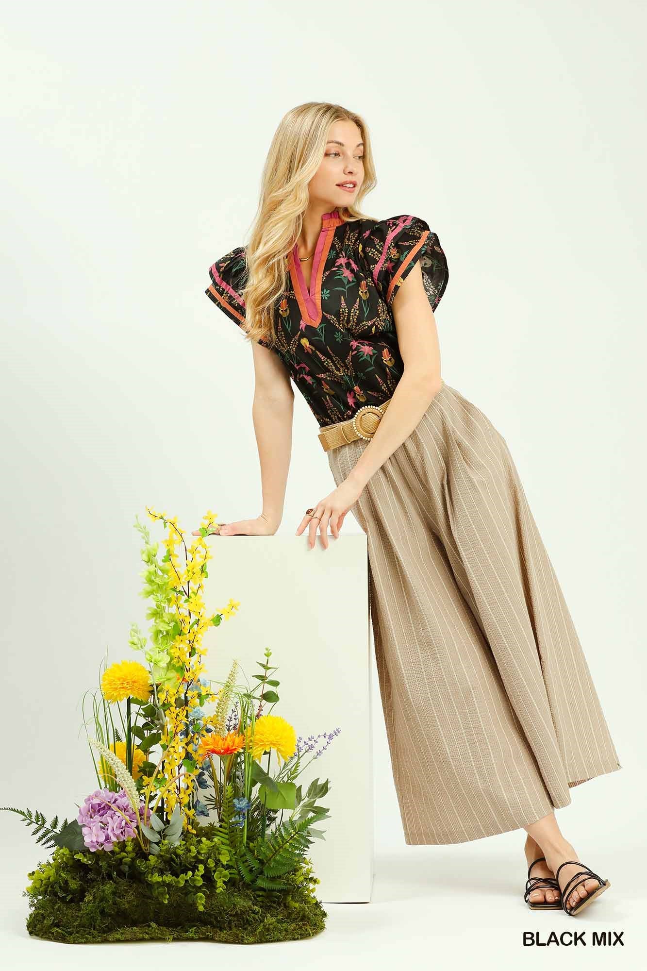 UMGEE - Mix Floral Print Blouse with Contrast Trim - 926 West
