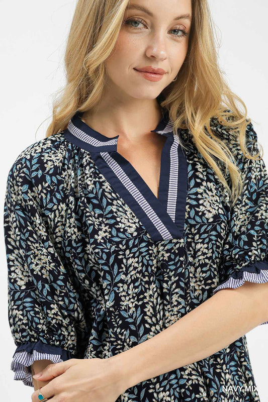 UMGEE Spring Burst Print V-Neck Top