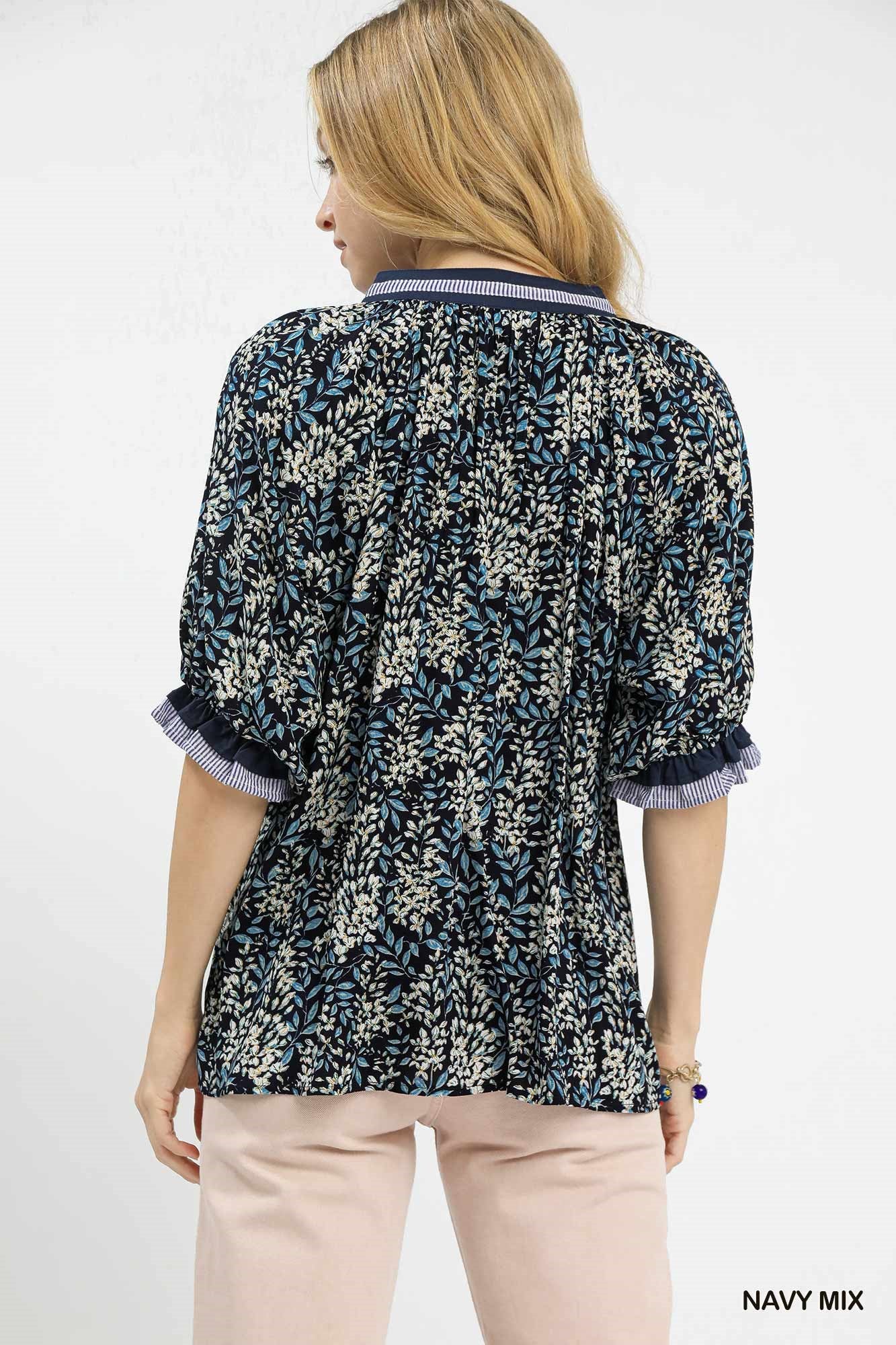 UMGEE Spring Burst Print V-Neck Top