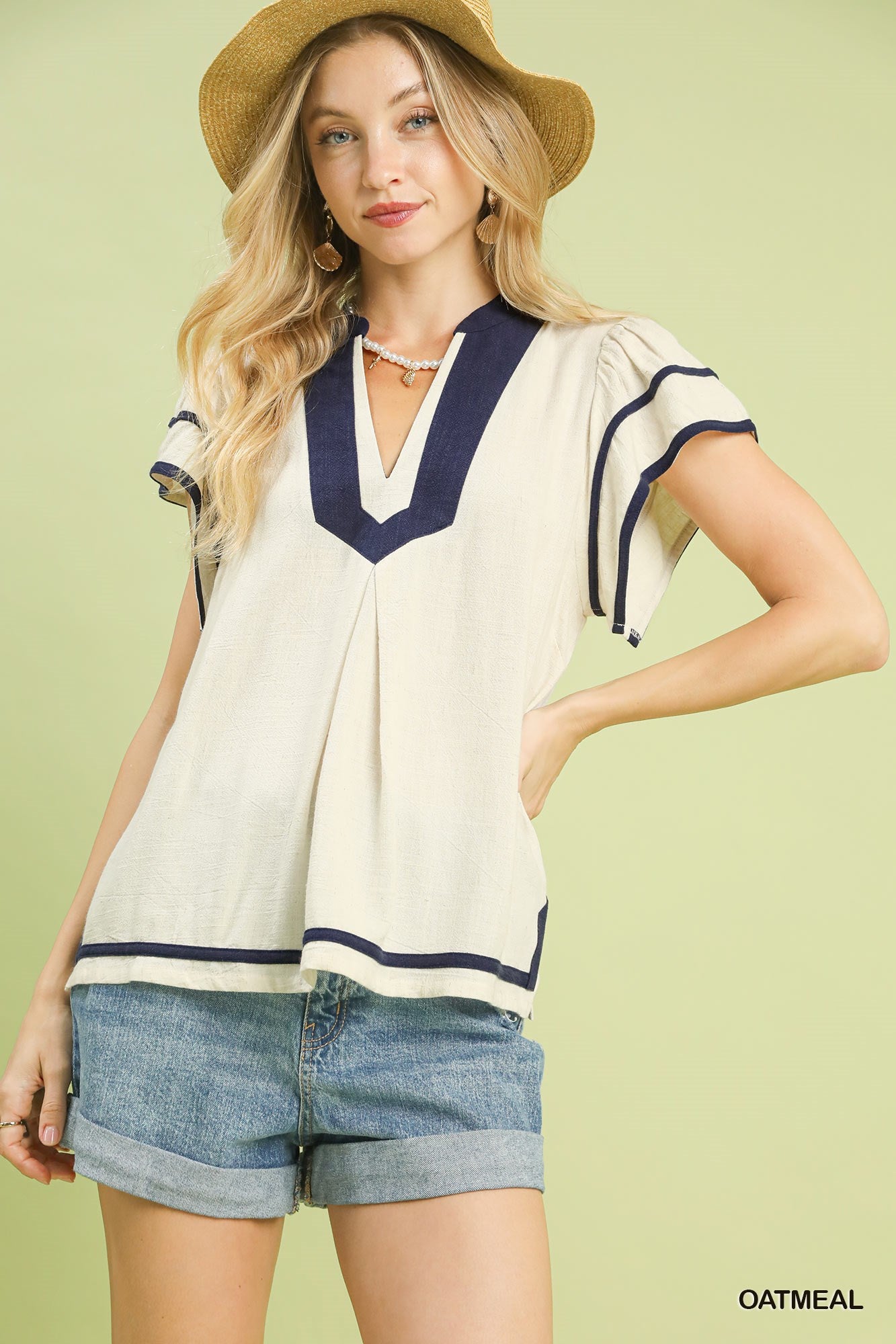 UMGEE - Linen Ruffle Sleeve Top