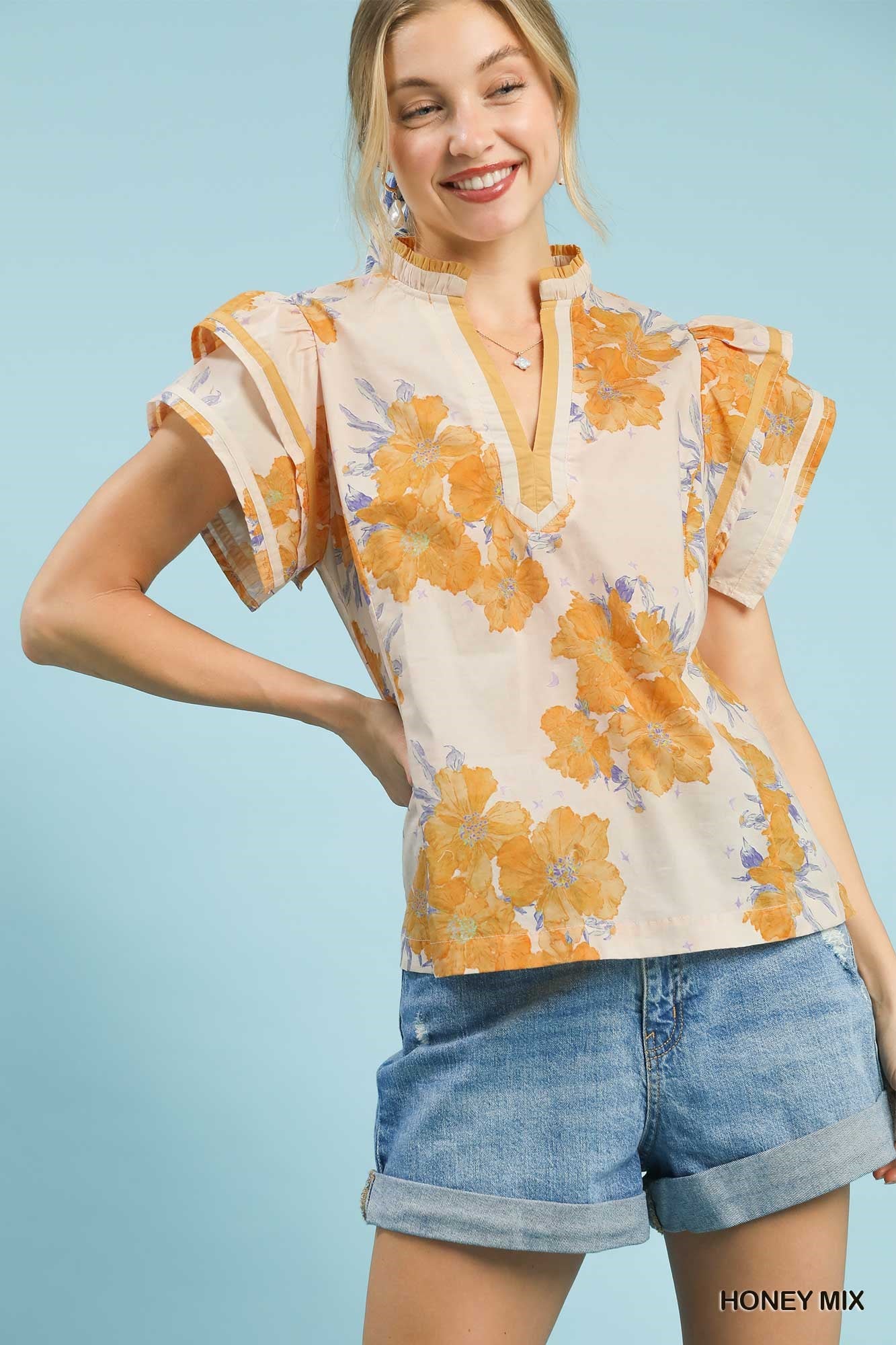 UMGEE - Mix Floral Ruffle Sleeve Blouse - 926 West