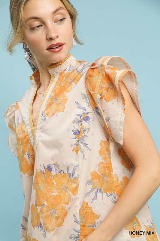 UMGEE - Mix Floral Ruffle Sleeve Blouse - 926 West