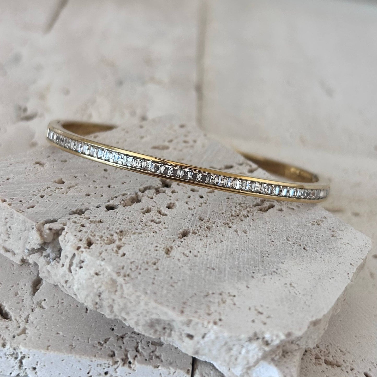 Tennis Bangle Bracelet 18K Gold Plated over stainless steel