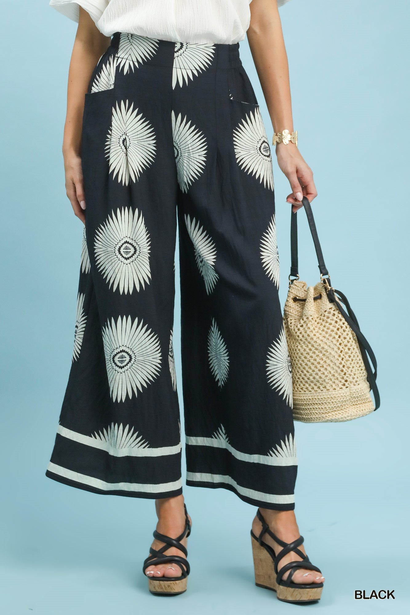 UMGEE - Abstract Border Print Wide Leg Pants