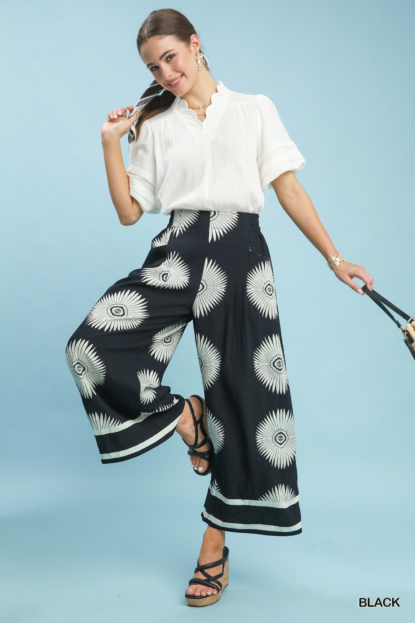 UMGEE - Abstract Border Print Wide Leg Pants