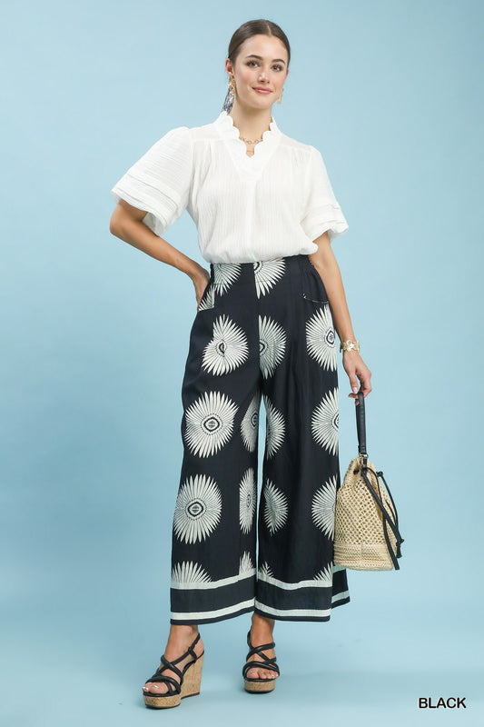 UMGEE - Abstract Border Print Wide Leg Pants
