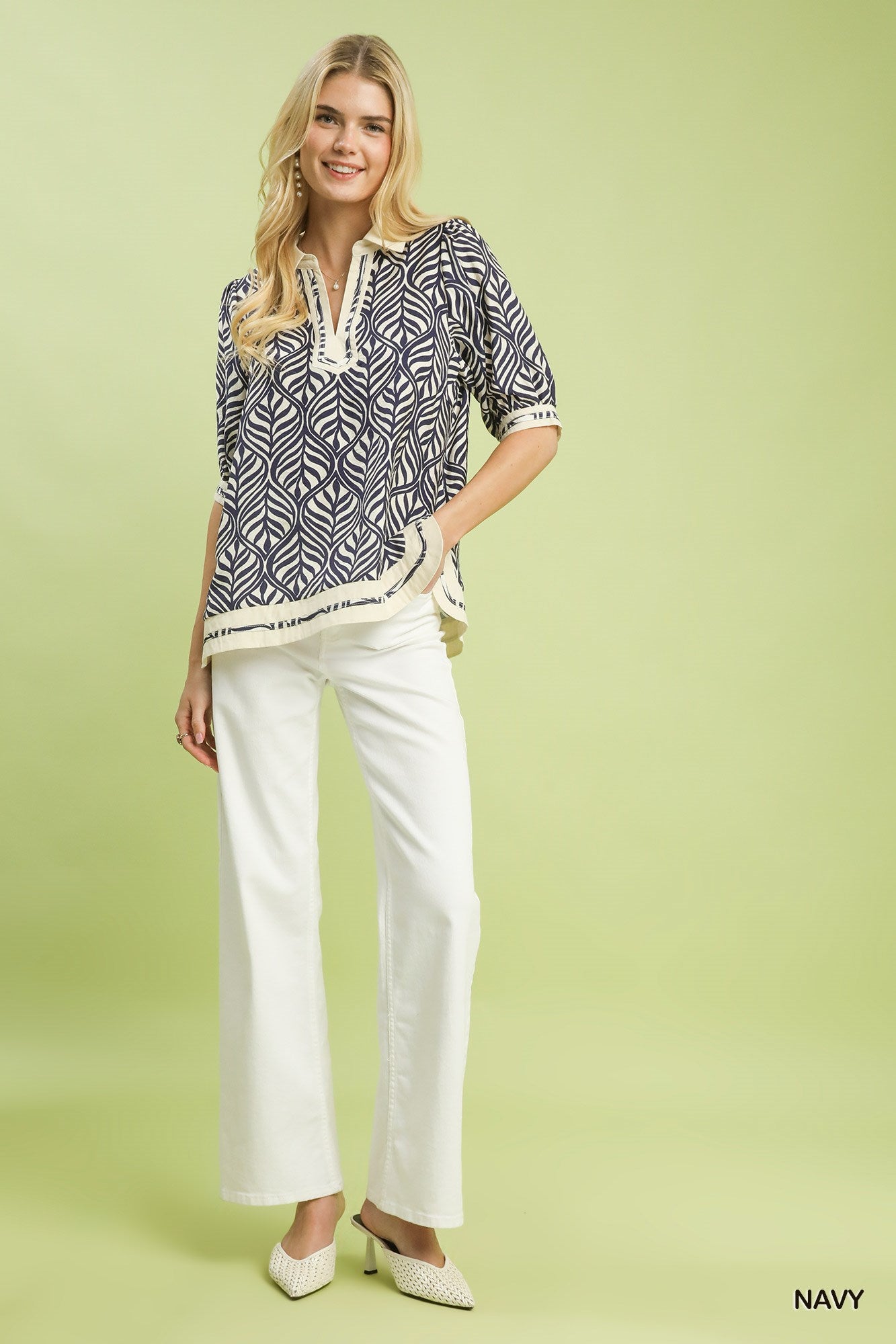 UMGEE - Geometric Leaf Print Popover Top