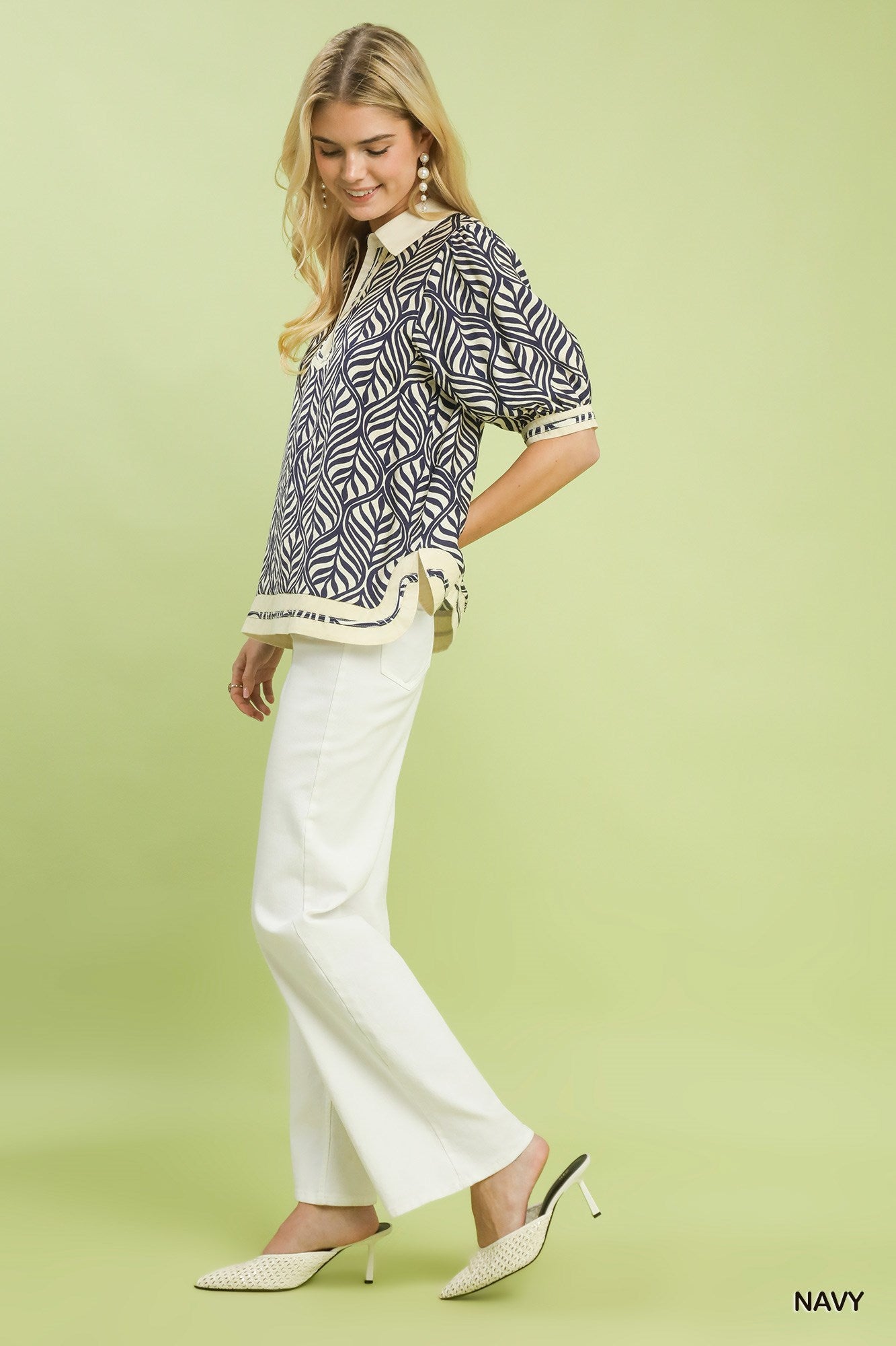 UMGEE - Geometric Leaf Print Popover Top