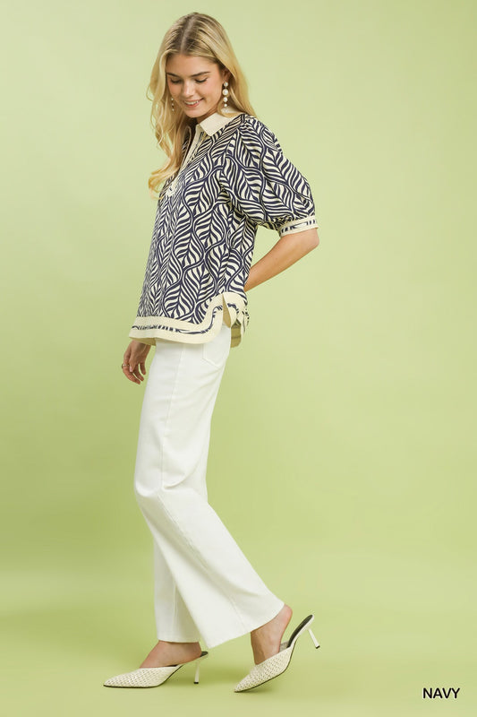UMGEE - Geometric Leaf Print Popover Top