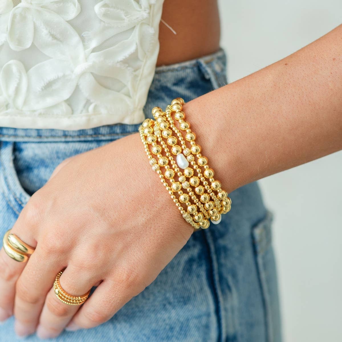 Splendid Iris -3mm Stretch Bead Bracelets with Textured Larger Bead Accents B3446 - 926 West